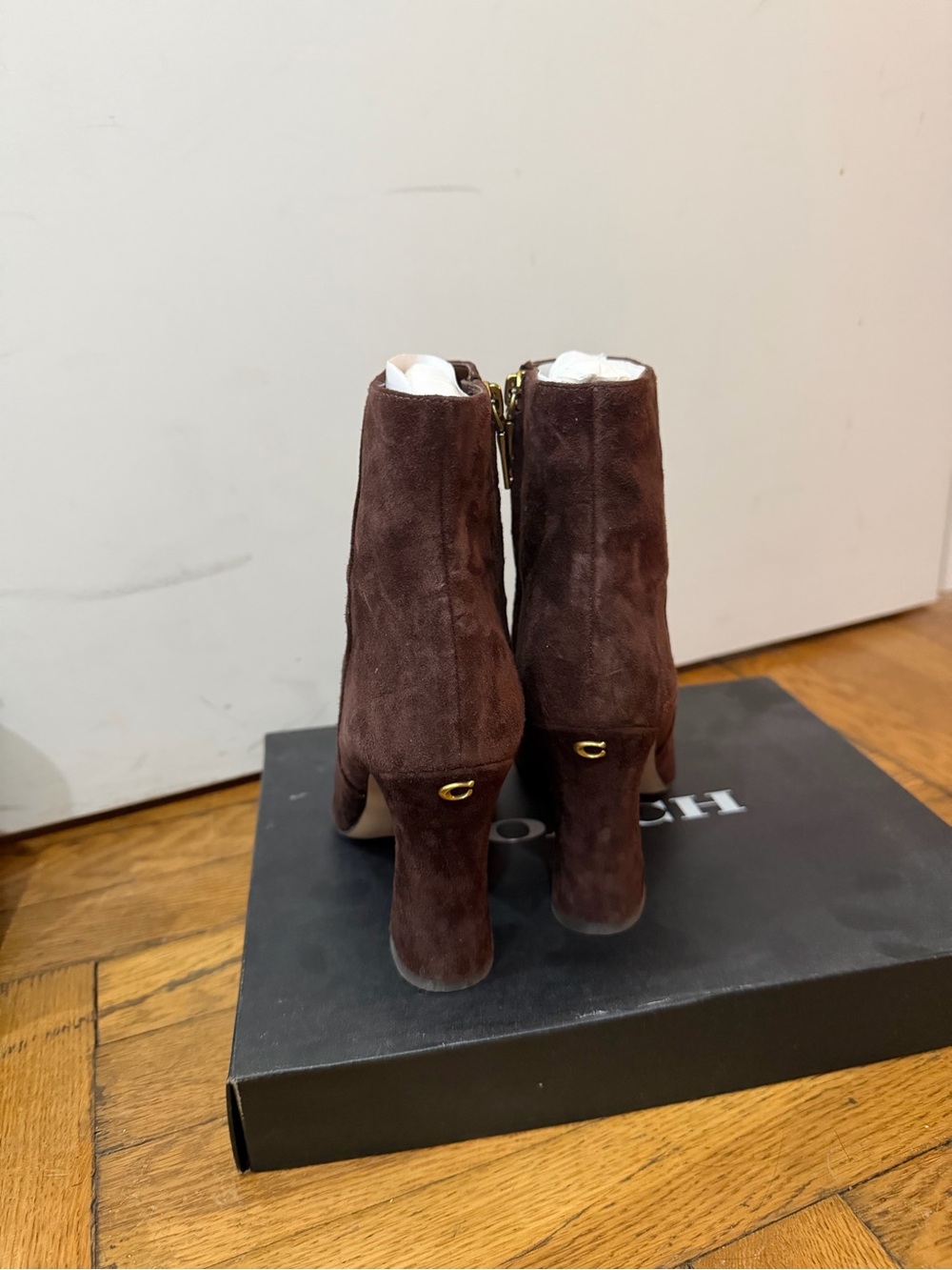 Coach Dark Brown Suede High-Heel Ankle Boots - Picture 5 of 5